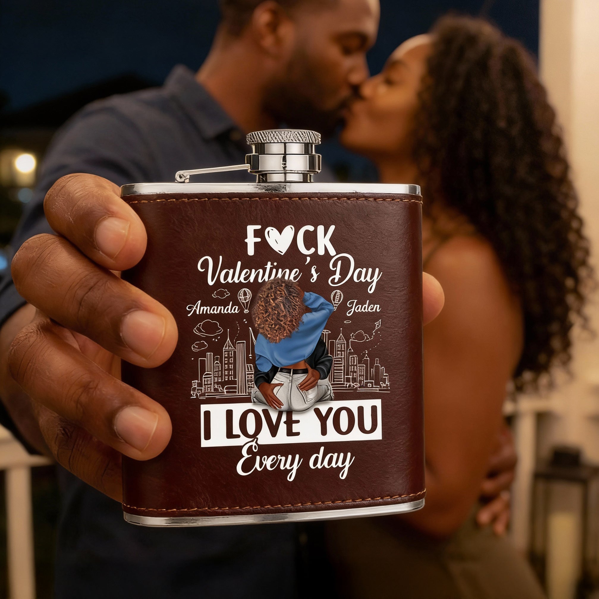 I Love You Every Day - Personalized Leather Flask