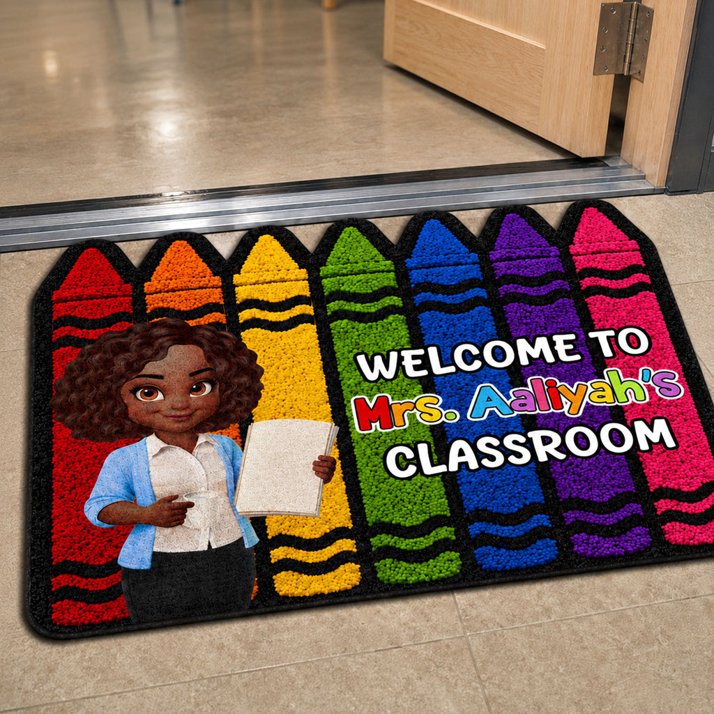 Colorful Crayons Teacher Welcome To Classroom - Personalized Custom Shape Doormat