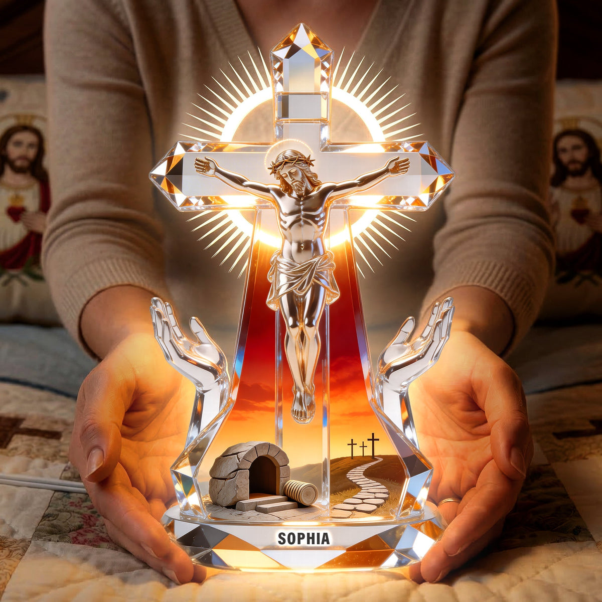 Jesus Christ Crucifix Light Box - Personalized Gifts For Christians 01naqn140326
