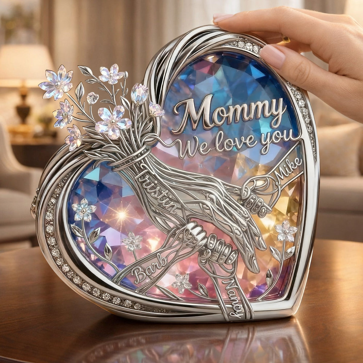 Mom & Children Holding Hands Love Acrylic Plaque - Personalized Gifts For Mom 04qhlu120326