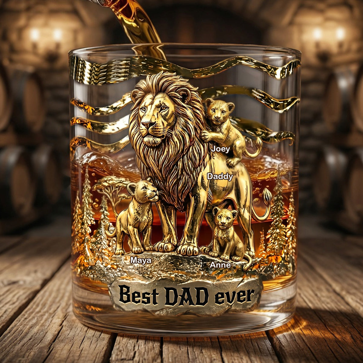 Lion Dad And Kids - Best Dad Ever Drinking Glass - Personalized Gifts For Dads 05tglu010526