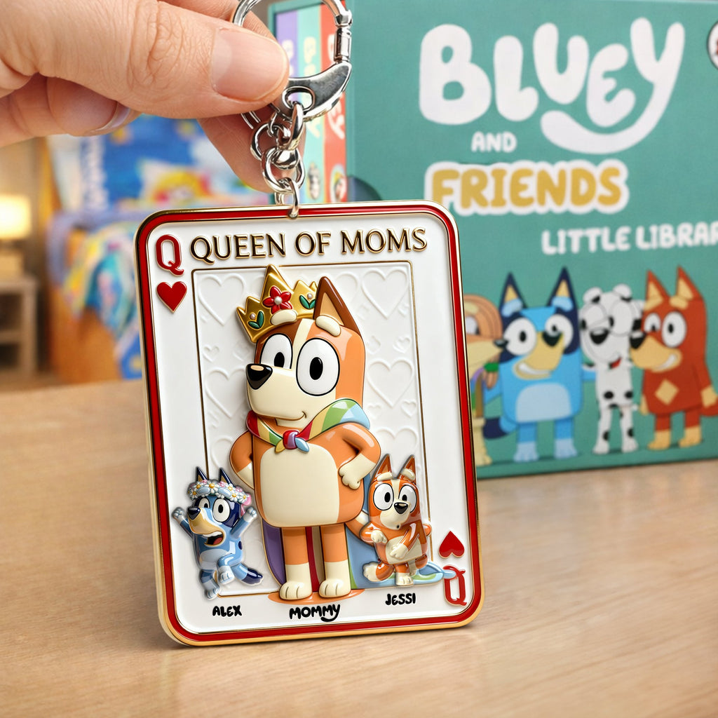 Puppy Card Theme Mom And Kids Keychain - Personalized Gifts For Mother's Day Keychain 03NALU020326