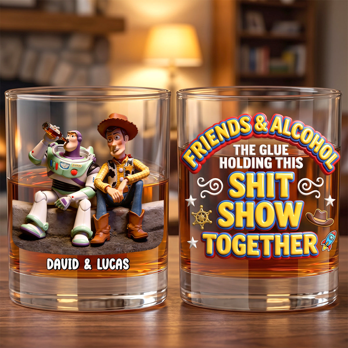 Friends And Drinks Round Glass - Personalized Gifts For Friends 03totn300626