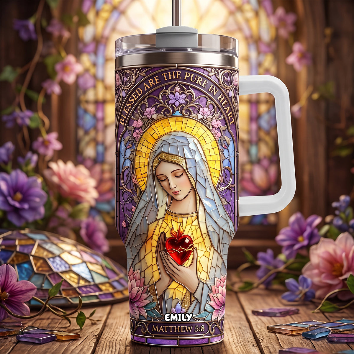 Blessed Pure Heart Tumbler With Handle - Personalized Gifts For Christian 02padh300626