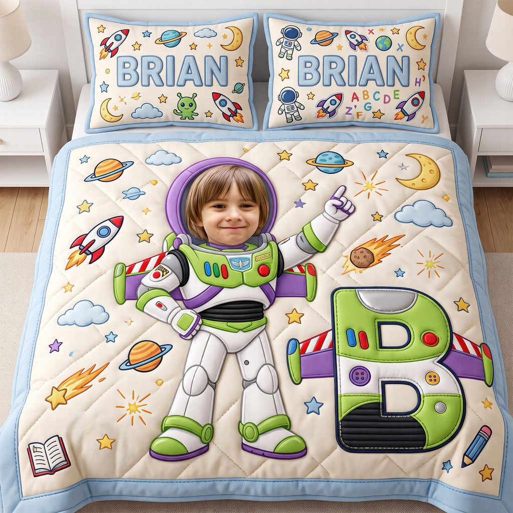 Custom Photo Rocket Space Quilt Bed Set - Personalized Gifts For Kids 01naqn040726
