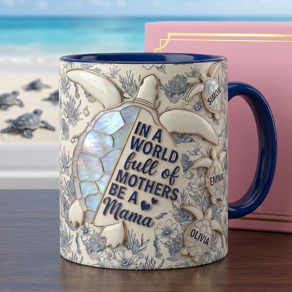 Mama Turtle & Her Babies Accent Mug - Personalized Gifts For Moms 03PAQN150426