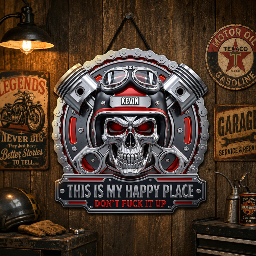 This Is My Happy Place Biker Garage Cut Metal Sign - Personalized Gifts For Bikers 05nadh040626