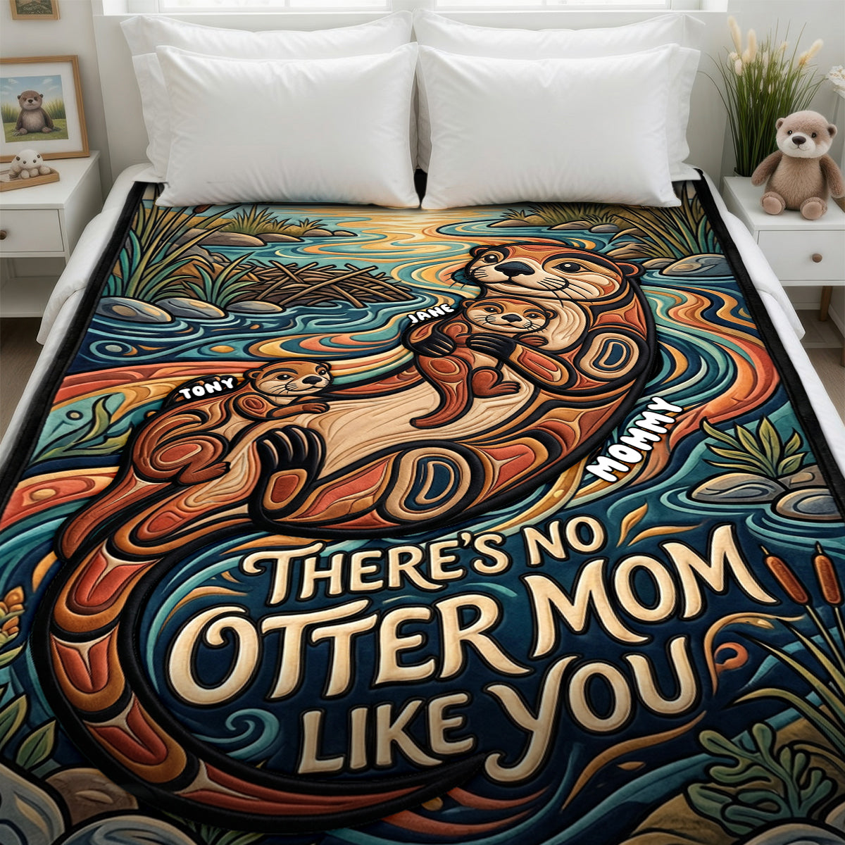 Sweet Otter Mom Blanket - Personalized Gifts For Moms 02PADH110426