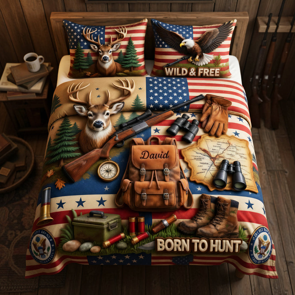 Proud American Hunter Quilt Bedding Set - Personalized Gifts For Hunters 04tyta260326