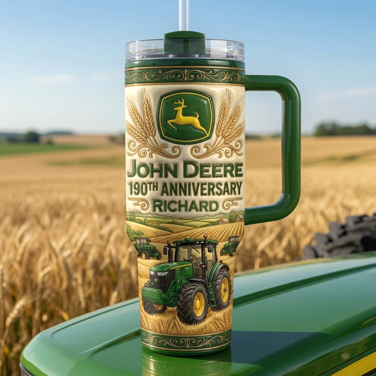 Green Farm Tractor Tumbler With Handle - Personalized Gifts For Tractor Lovers 04naqn250626