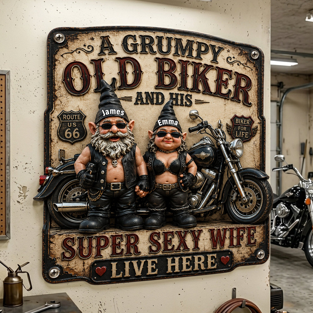 Biker Couple Gnomes Metal Sign - Personalized Gifts For Couples 06nalu190626