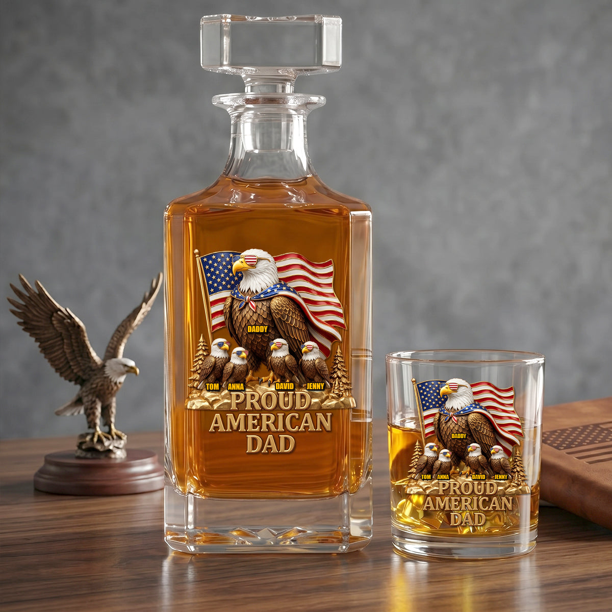 Proud American Eagle Dad - Personalized Gifts For Dad Decanter Set 05natn050526