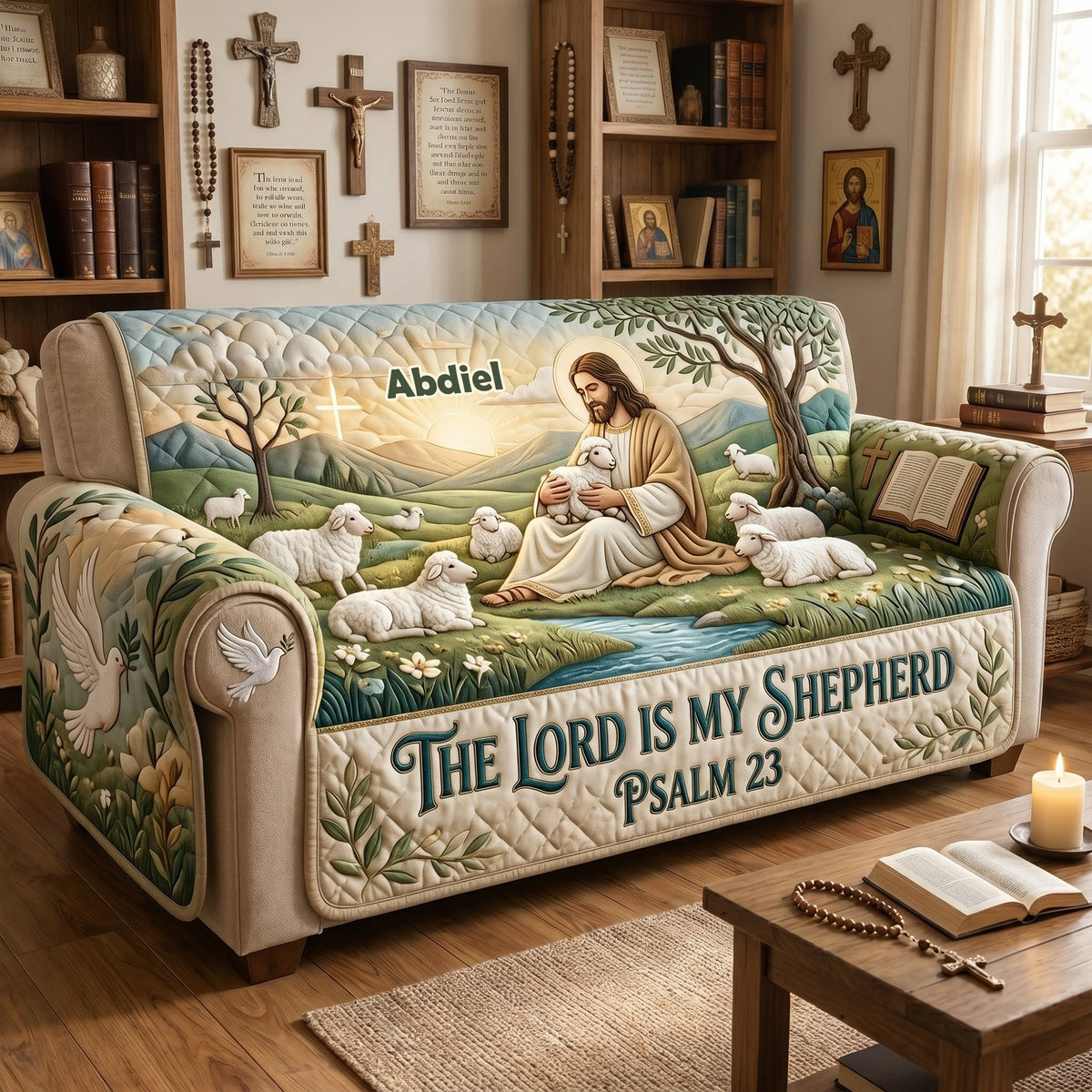 The Lord Is My Shepherd Quilted Sofa Cover - Personalized Gifts For Christians 01tylu230626