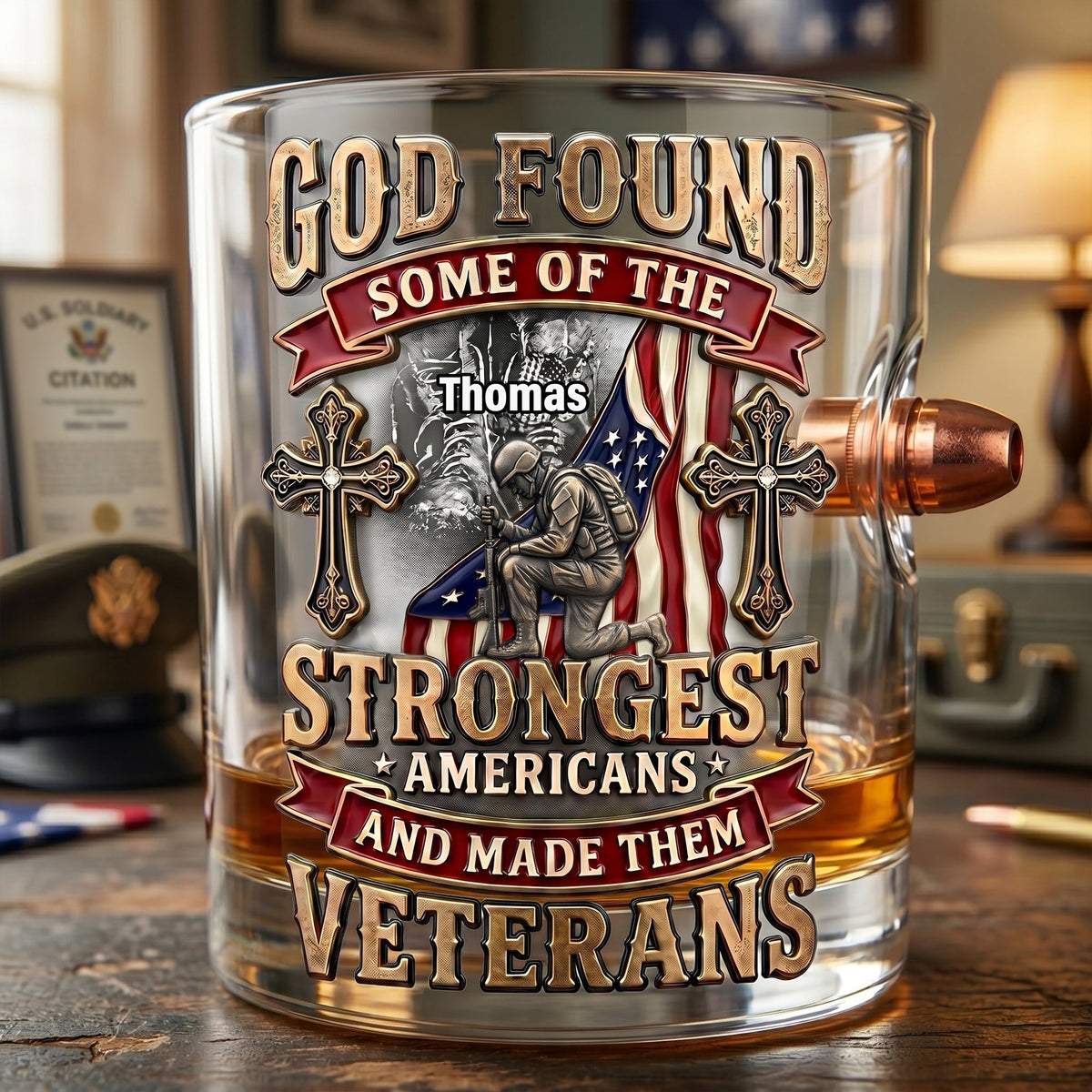 God's Strongest Veterans Bullet Glass - Personalized Gifts For Veterans 06PALU240626