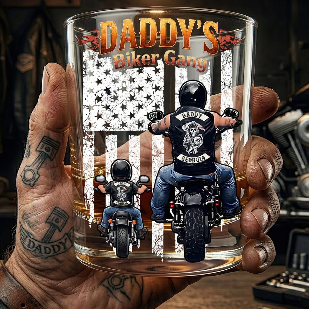 Daddy’s Biker Gang Round Glass Personalized Gifts For Dad 01HUDT030626