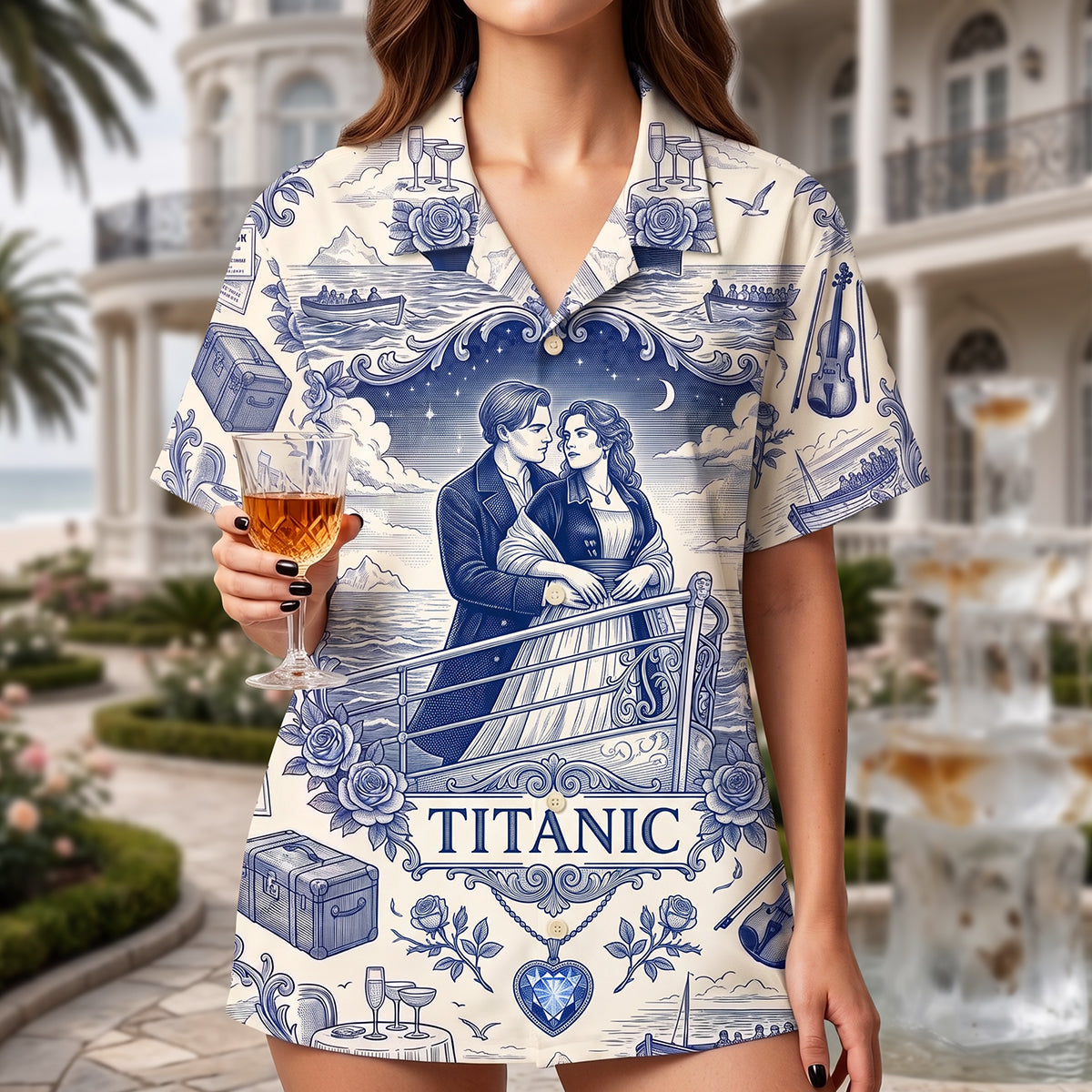 Romantic Toile de Jouy Hawaiian Shirt Personalized Gifts For Couple 02PGTA160726