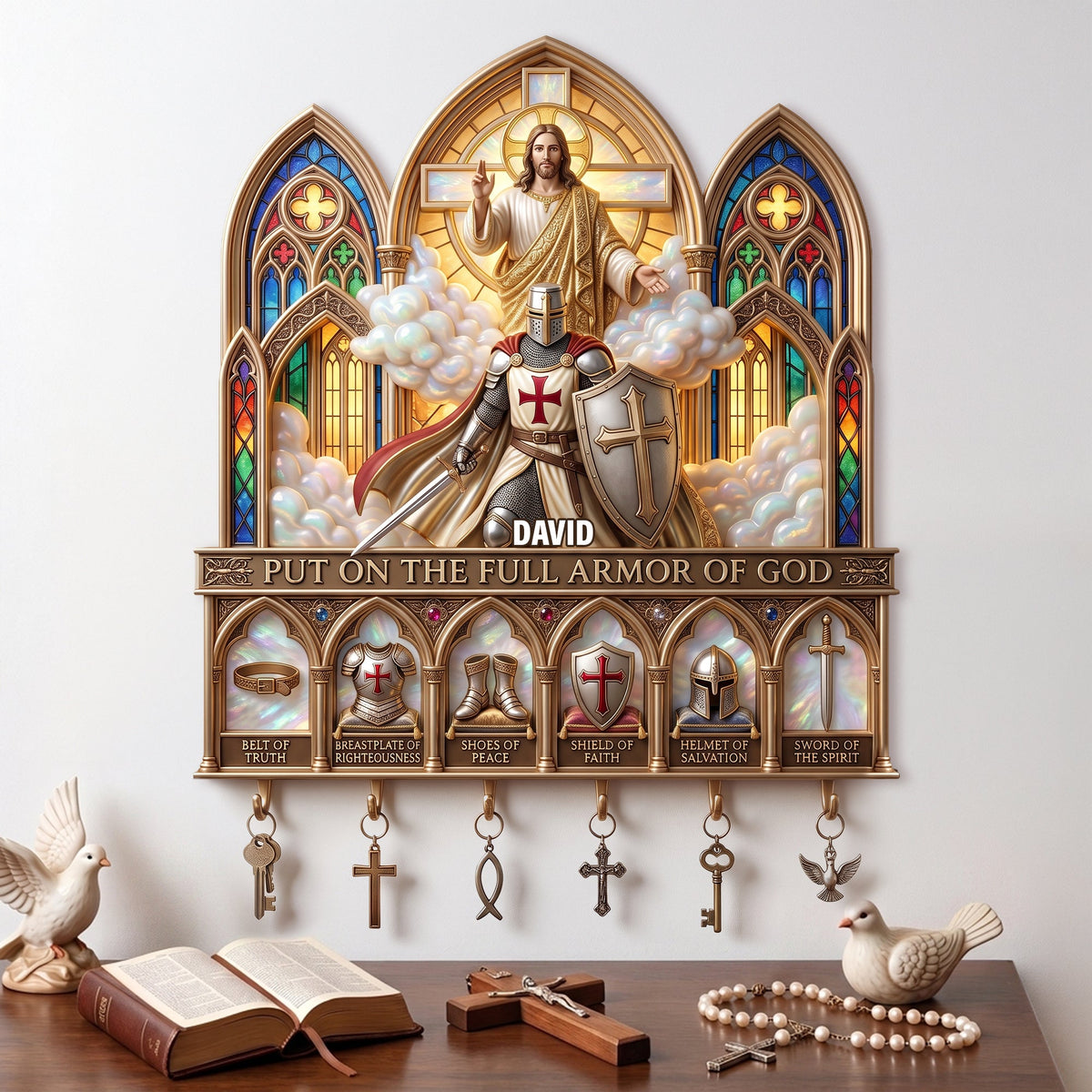 Full Armor Of God Acrylic Key Hanger- Personalized Christian Gifts 01palu140726