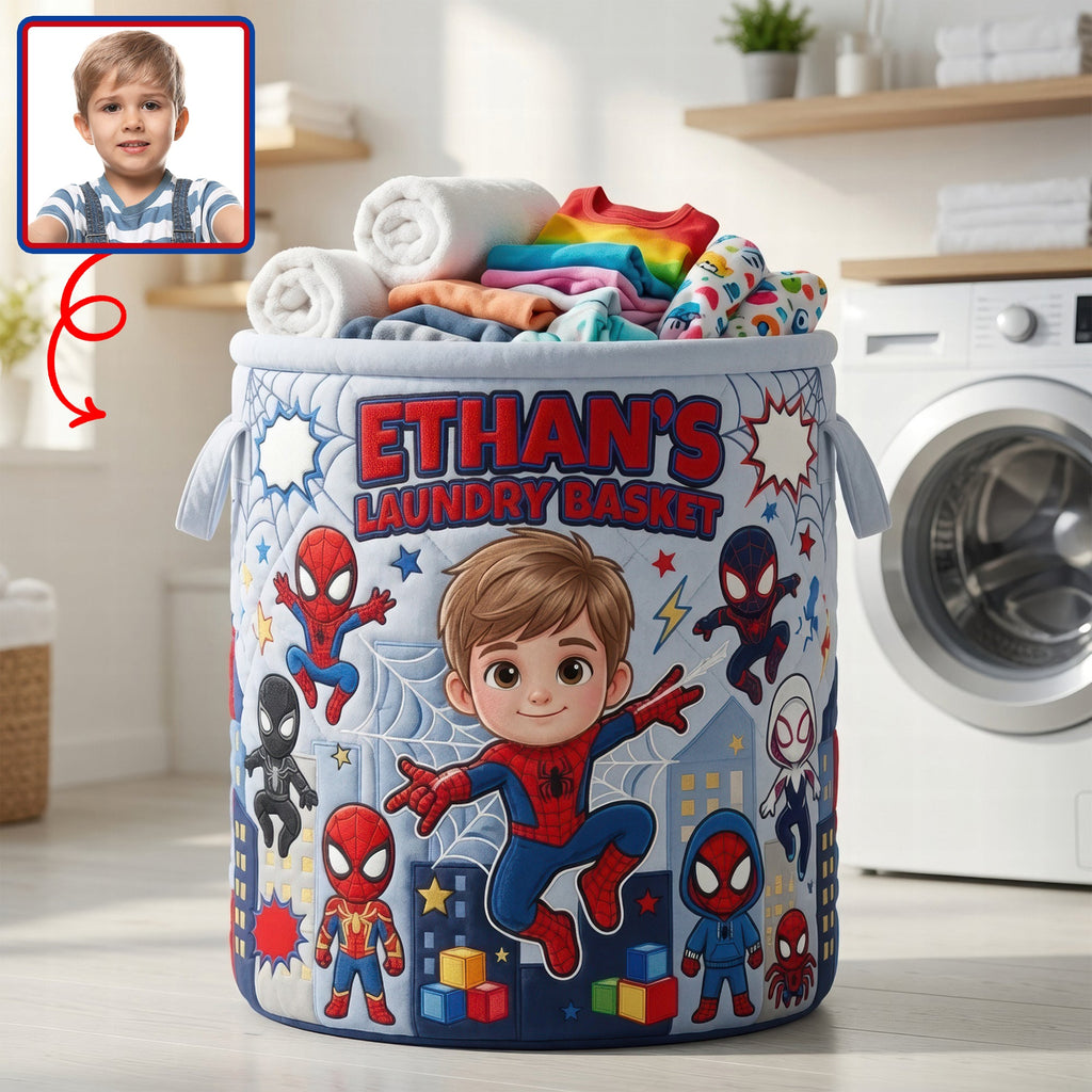 Little Hero Quilted Laundry Basket - Personalized Custom Photo Gift For Kids 07NAQN090726