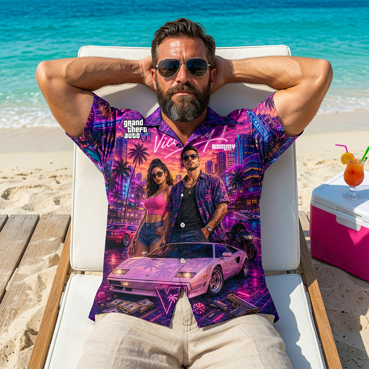 Neon Beach City Hawaiian Shirt - Personalized Gifts 02nadt010726