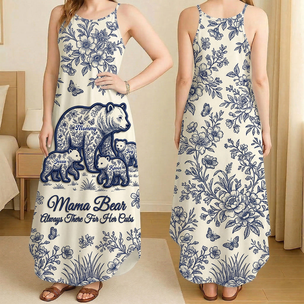 Toile De Jouy Bear Mom Dress - Personalized Gifts For Mother's Day Suspender Maxi Dress 01NATA250326