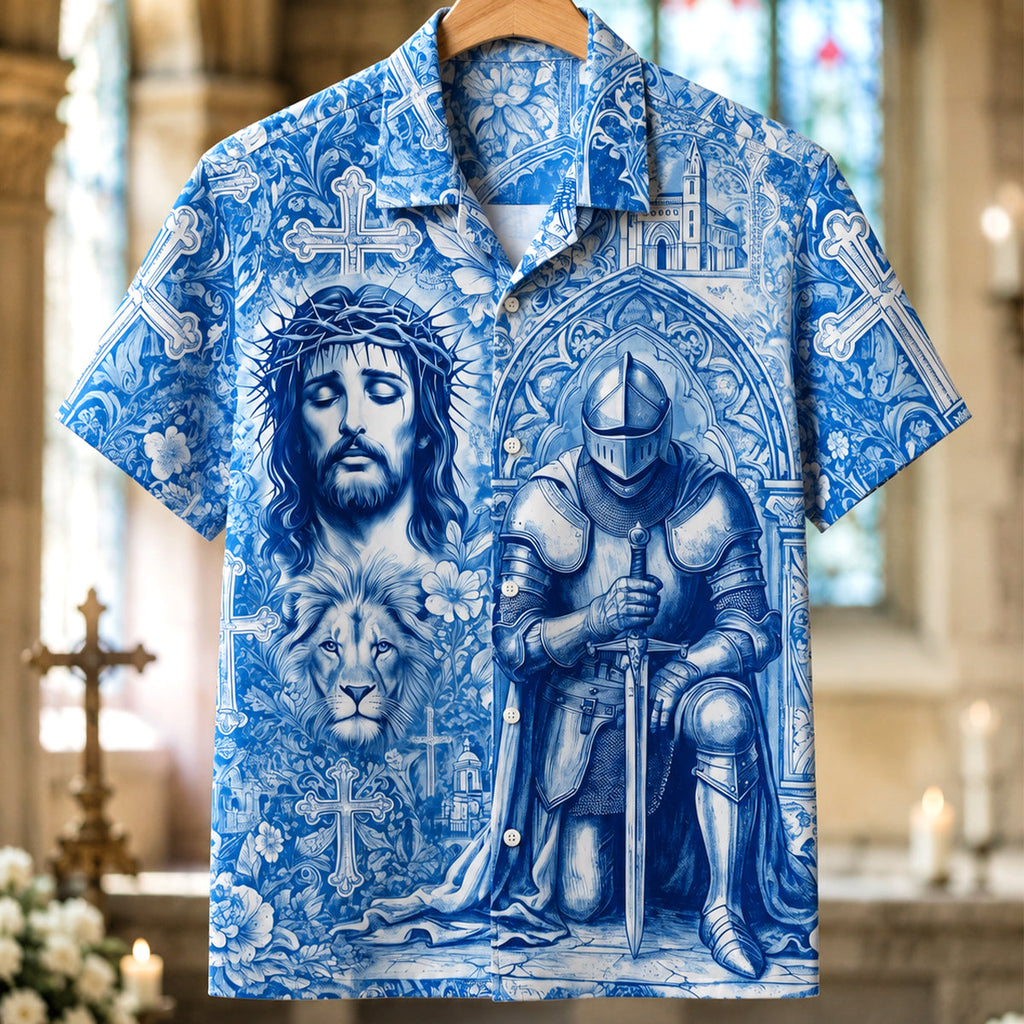 Kneeling Knight Toile de Jouy Hawaiian Shirt - Personalized Gifts For Christian Hawaiian Shirt 01HUDH170626