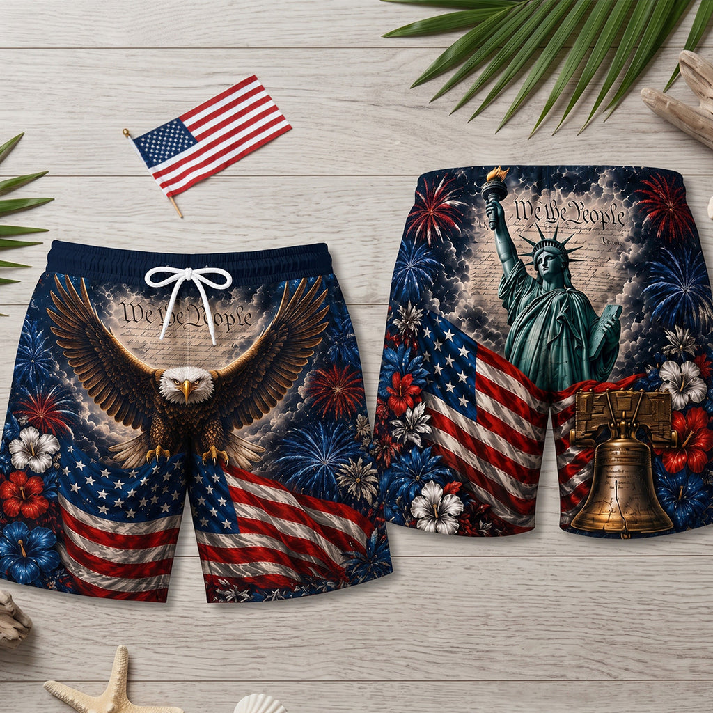 USA Patriotic Men's Beach Shorts -  Personalized Gifts For Him 05totn040726
