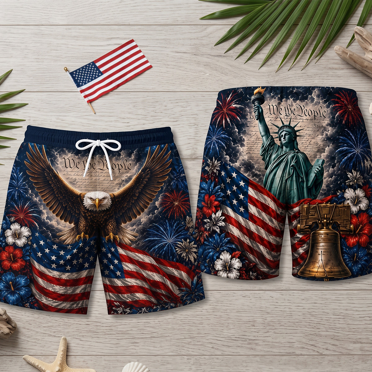 USA Patriotic Men's Beach Shorts -  Personalized Gifts For Him 05totn040726
