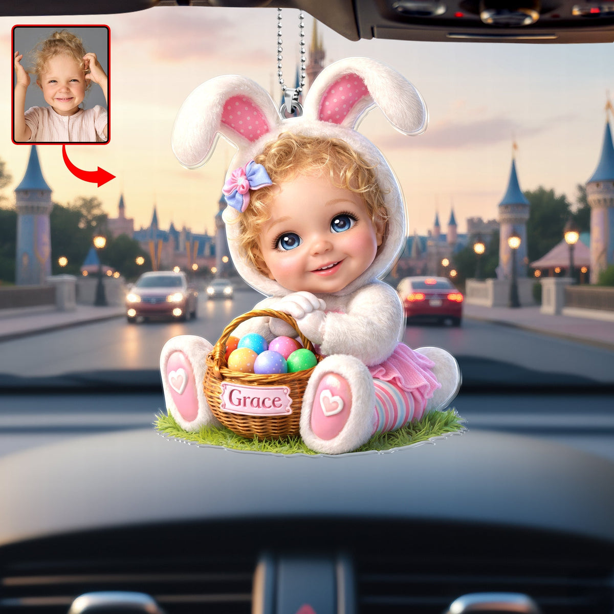 Easter Bunny Kid Car Ornament - Custom Photo Gifts For Kids 03huqn070326
