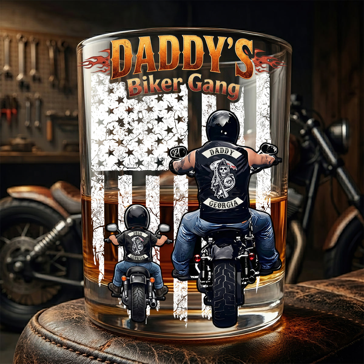 Daddy’s Biker Gang Round Glass Personalized Gifts For Dad 01HUDT030626