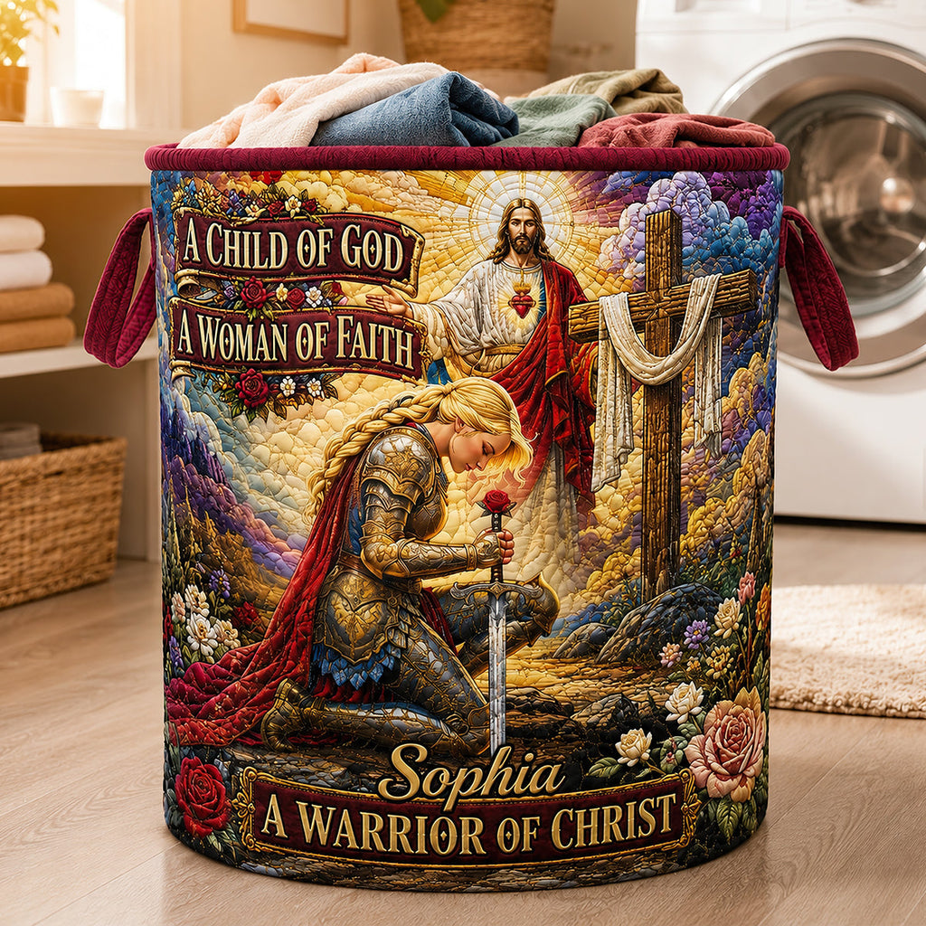 Kneeling Knight Quilted Laundry Basket - Personalized Gifts For Christians 01hudt180726