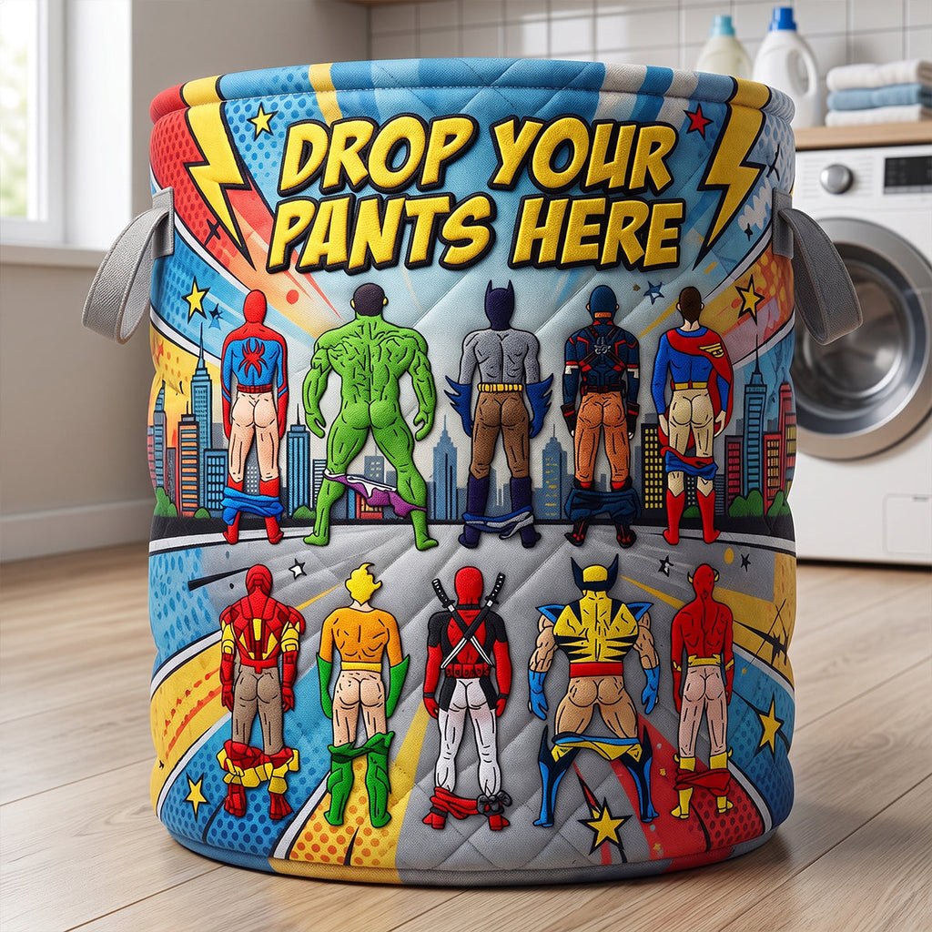Drop Your Pants Here Quilted Laundry Basket - Personalized Gifts 03natn150726