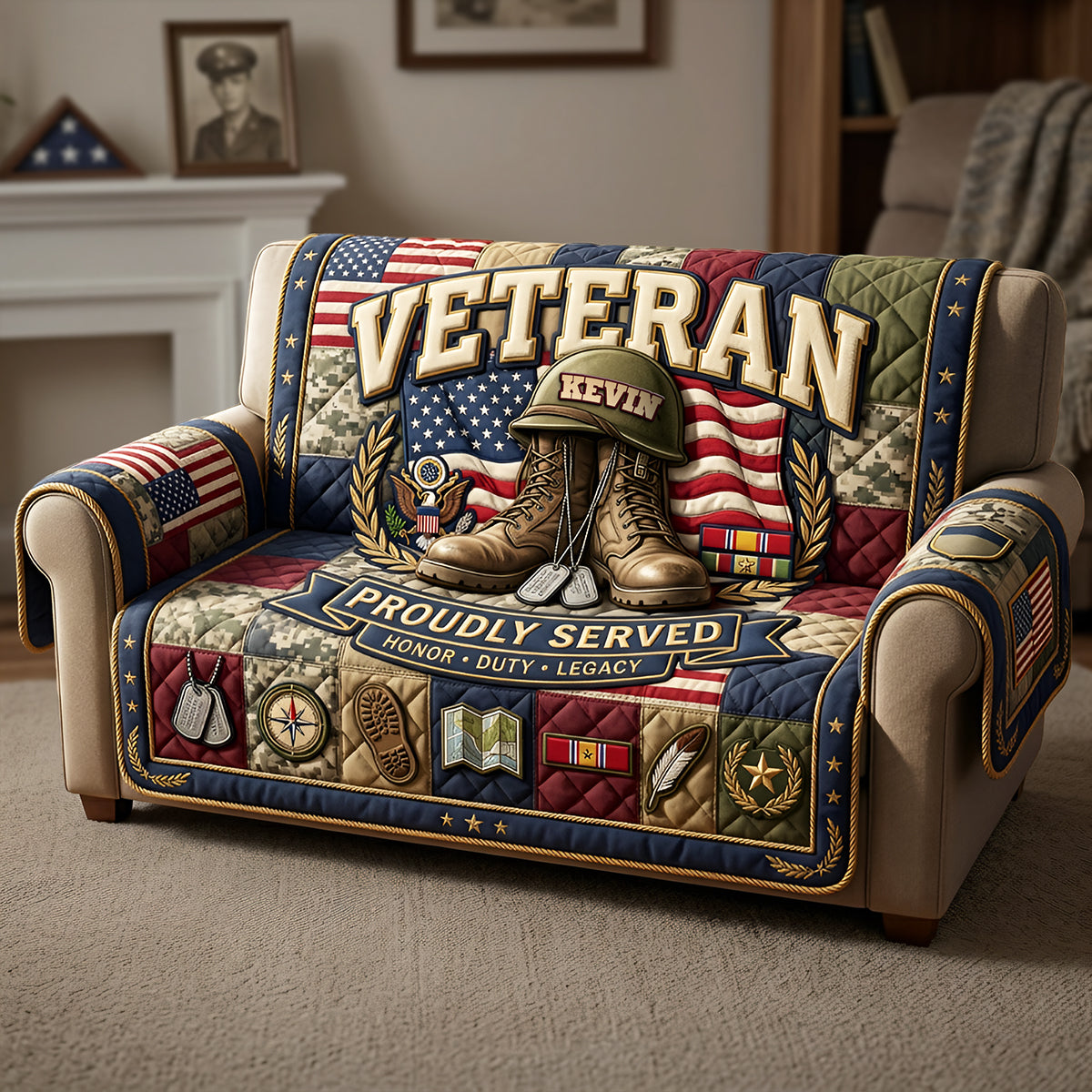 Proud Veteran Quilted Sofa Cover - Personalized Gifts For Veterans 03TYTA200626