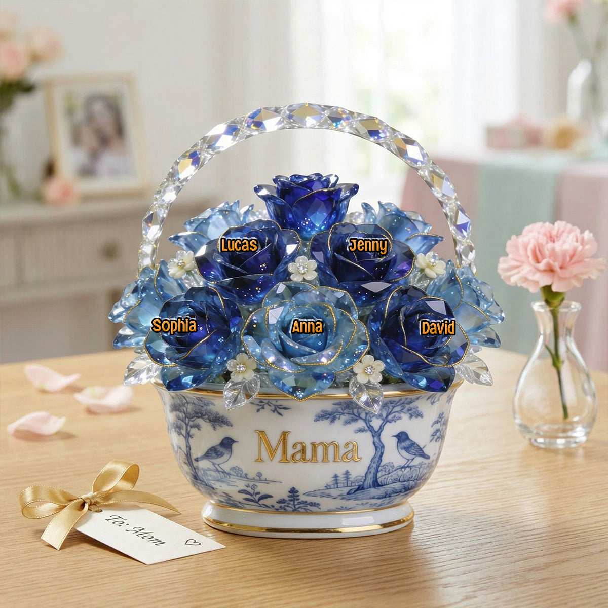 Toile De Jouy Flower Basket Mom Acrylic Plaque - Personalized Gifts For Mother's Day 05PGTN310326