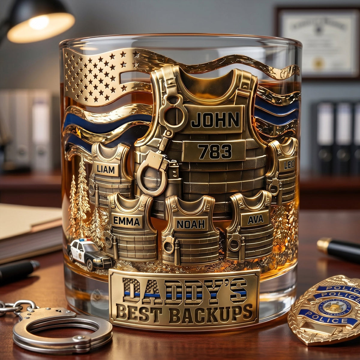 Legendary Police Dad Round Glass, Personalized Gifts For Police Officer, Sheriff, Captain Dad 04qhlu270526