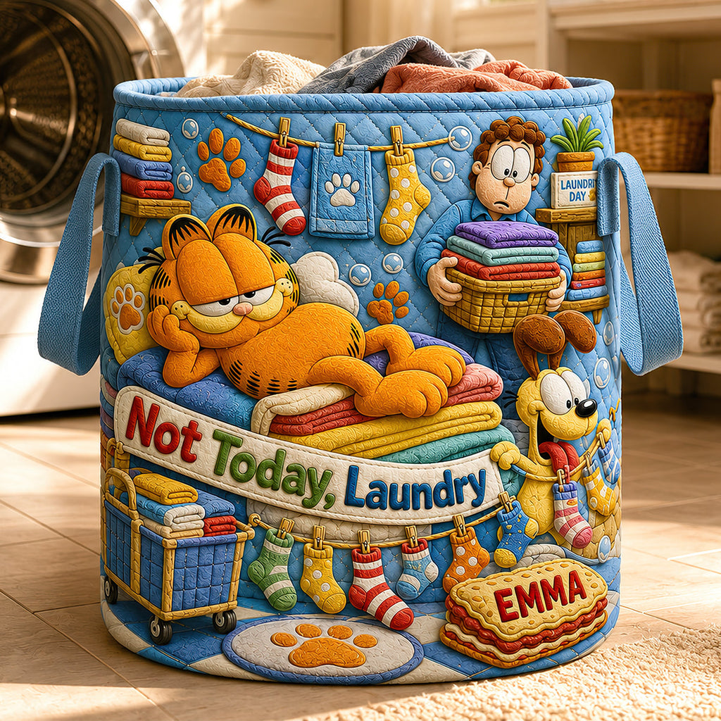 Lazy Cat Quilted Laundry Basket - Personalized Gifts 03HADT180726
