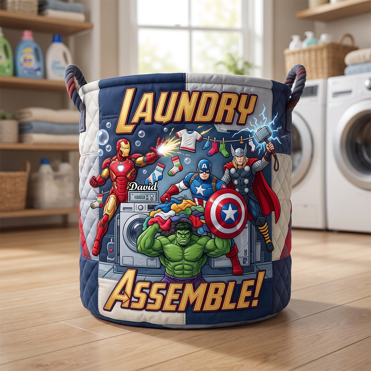 Hero Squad Quilted Laundry Basket - Personalized Gifts 06tydh090726