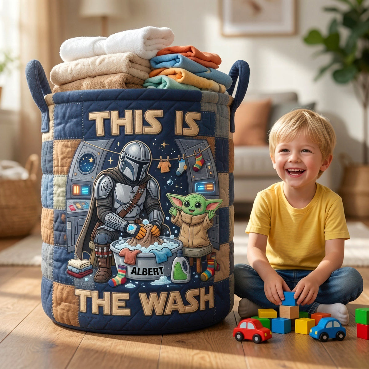 Legend Warrior Doing Laundry Quilted Laundry Basket - Personalized Gifts 08tyqn090726