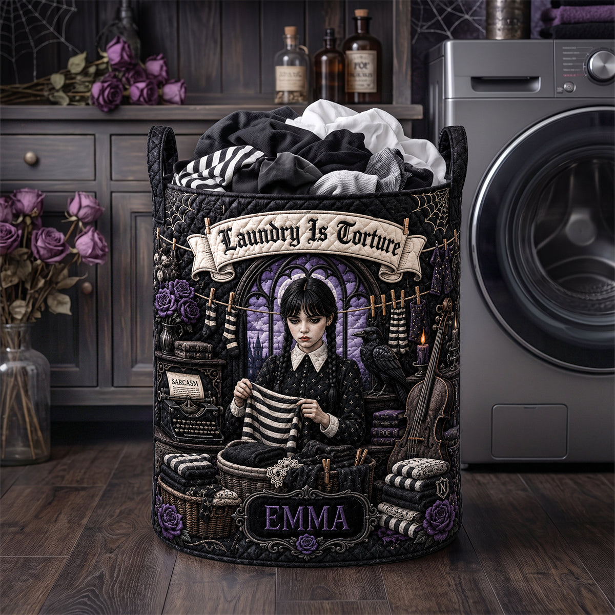 Dark Gothic Girl Laundry Basket - Personalized Gift 04HADH110726