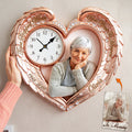 Memorial Heart Wings Clock - Custom Photo Gifts For Heaven Acrylic Hanging Wall Clock 02NATA250326