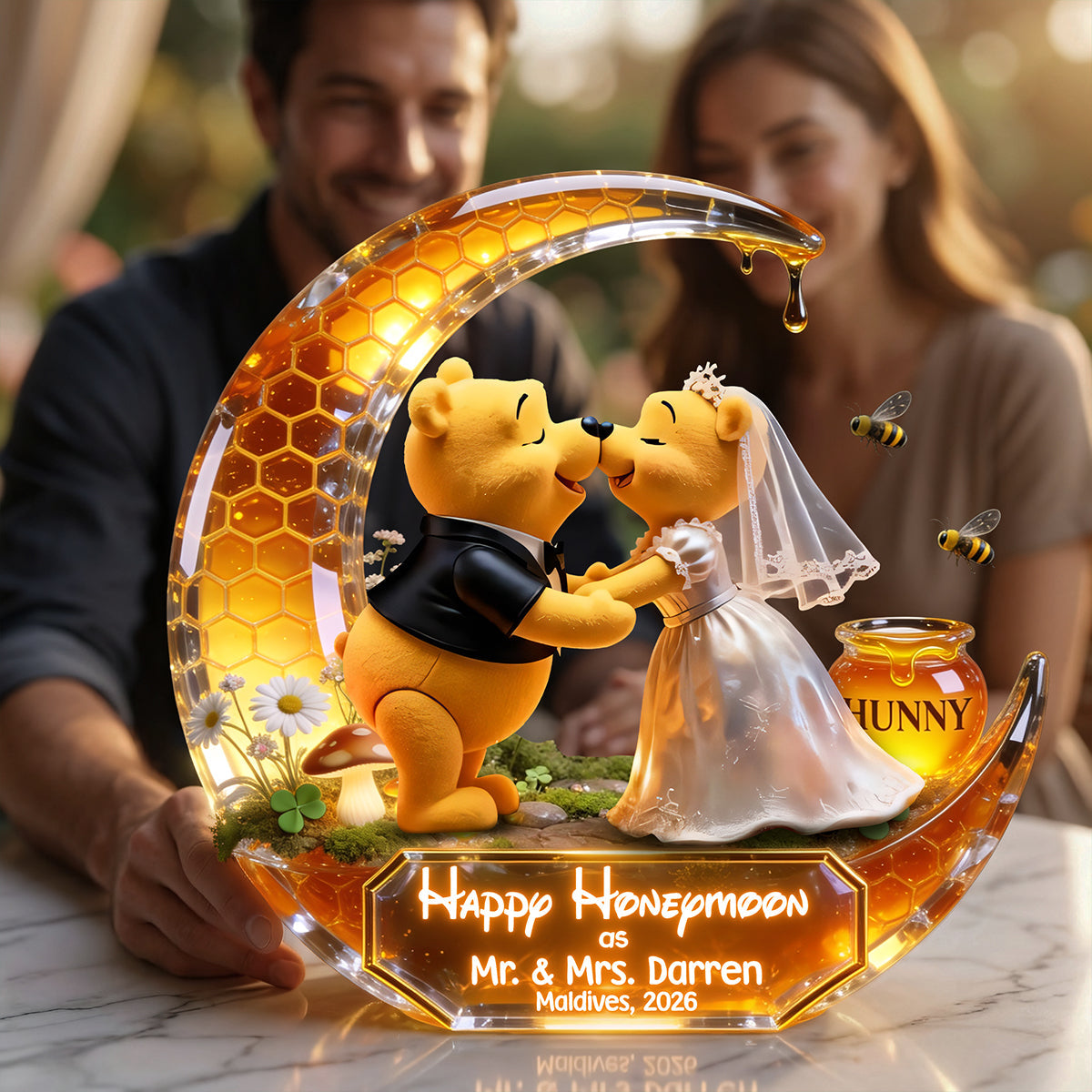 Cute Soft Honey Moon Couple Plaque, Personalized Gifts For Newlywed Couple 02qhta020726