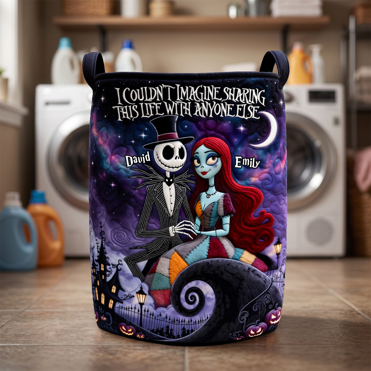 Spooky Couple Quilted Laundry Basket - Personalized Gifts For Couple 01padh300626