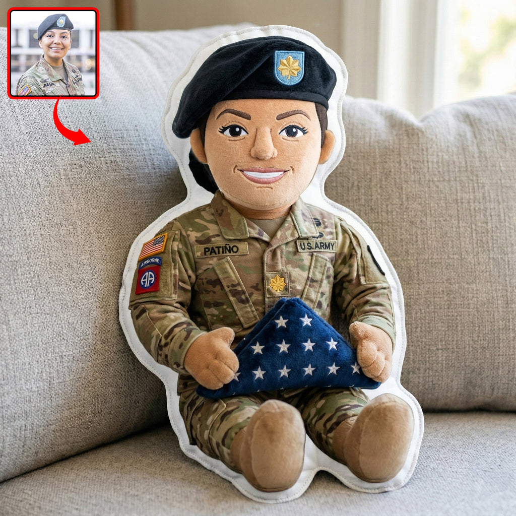 Custom Photo Military Memorial Folded Flag Pillow, Personalized Keepsake To Remember A Veteran 02qhqn250326