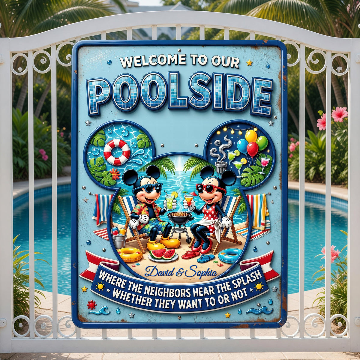 Welcome To Our Poolside Metal Sign - Personalized Gifts For Couples 05toqn180626