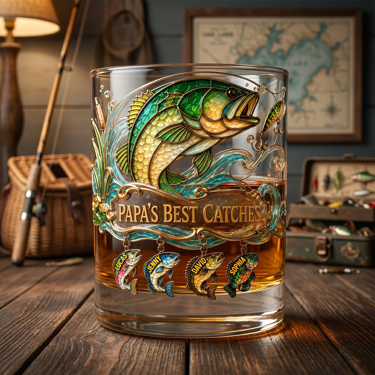 Fishing Papa Best Catches Round Glass - Personalized Gifts For Dad 06patn230526