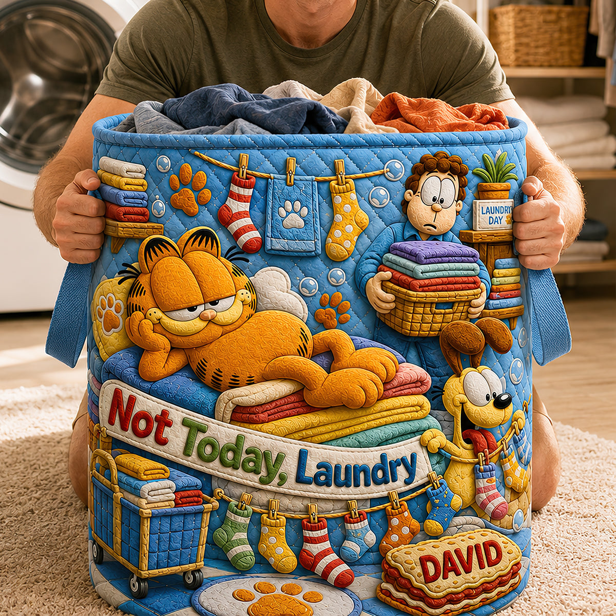 Lazy Cat Quilted Laundry Basket - Personalized Gifts 03HADT180726