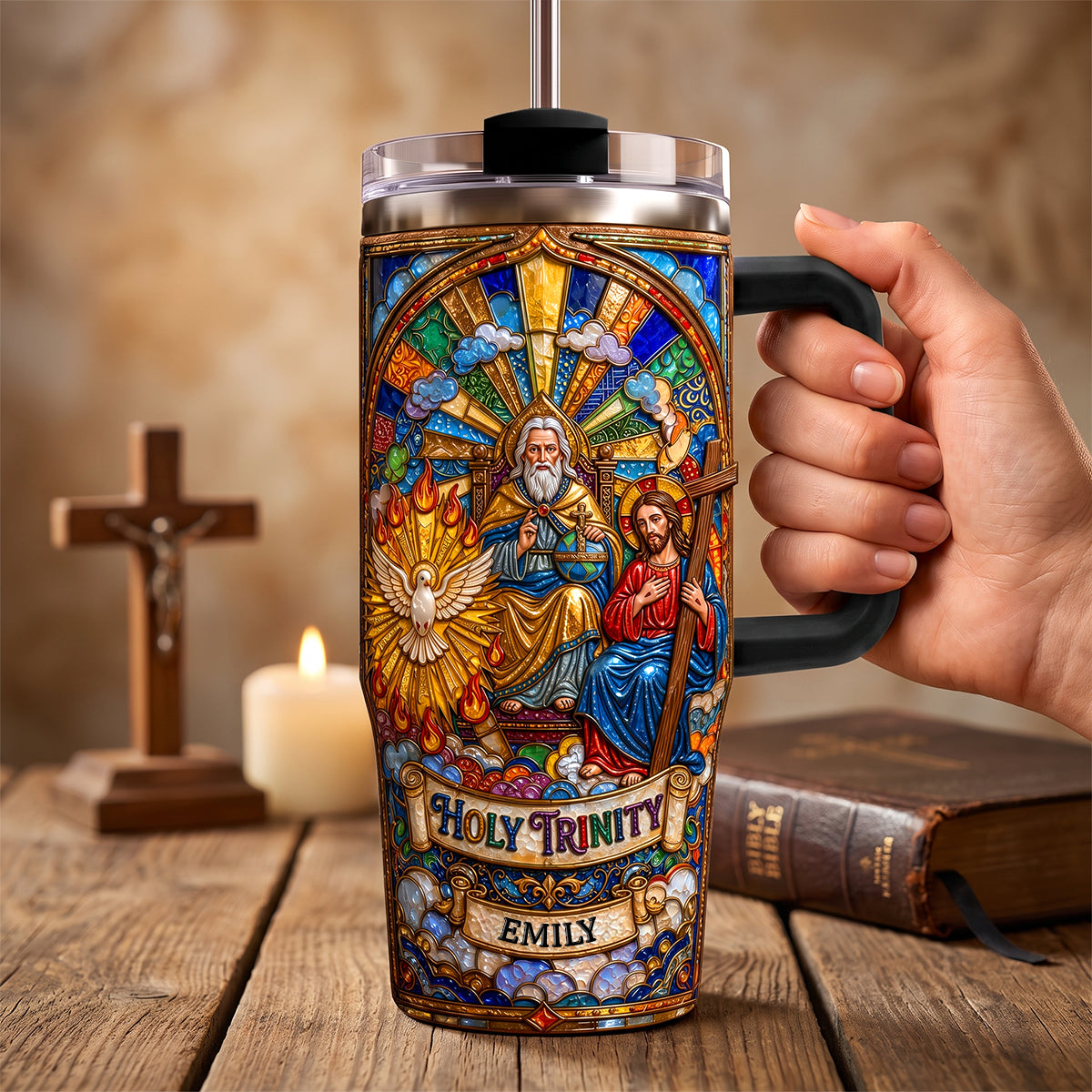 Holy Trinity 40oz Tumbler With Handle - Personalized Gifts For Christians 06padh040726