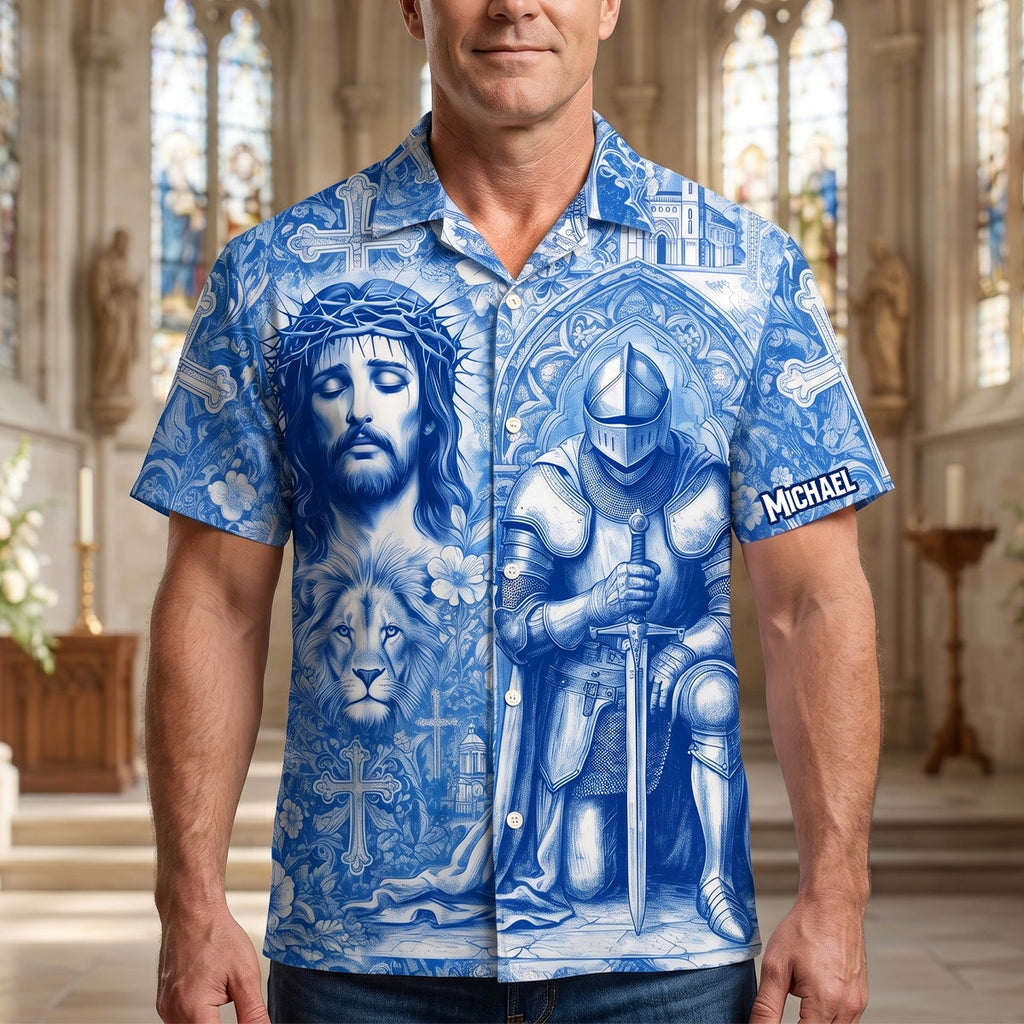 Kneeling Knight Toile de Jouy Hawaiian Shirt - Personalized Gifts For Christian Hawaiian Shirt 01HUDH170626