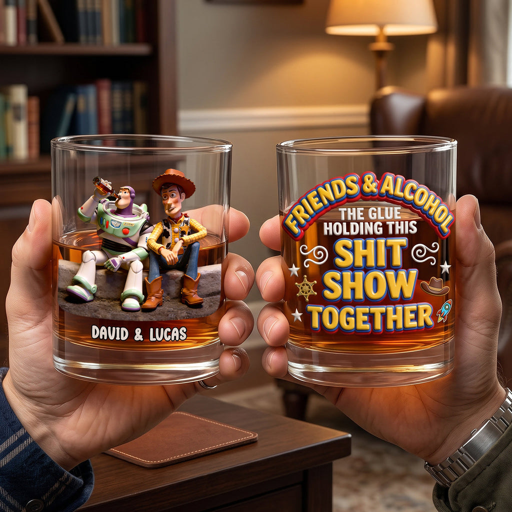 Friends And Drinks Round Glass - Personalized Gifts For Friends 03totn300626