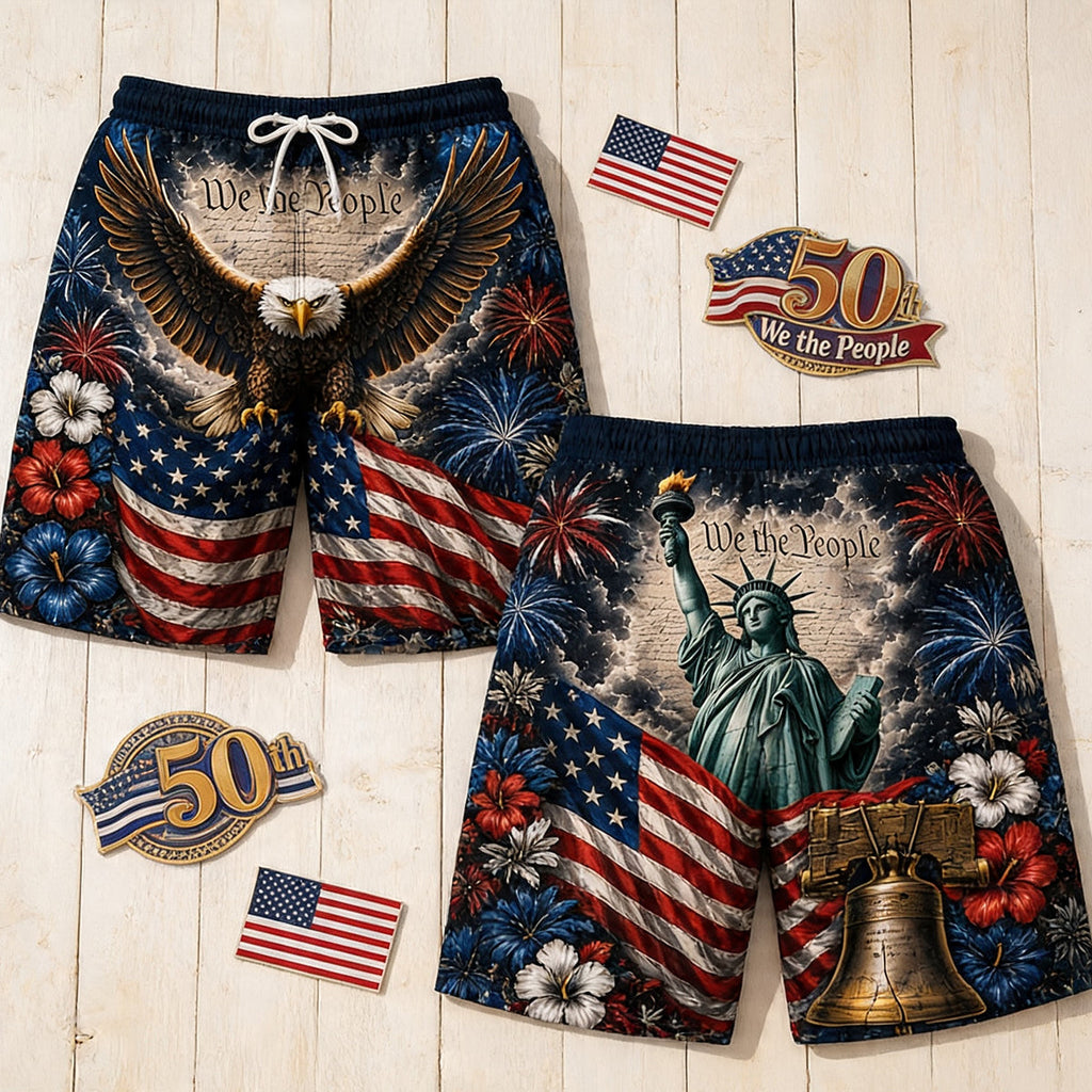 USA Patriotic Men's Beach Shorts -  Personalized Gifts For Him 05totn040726