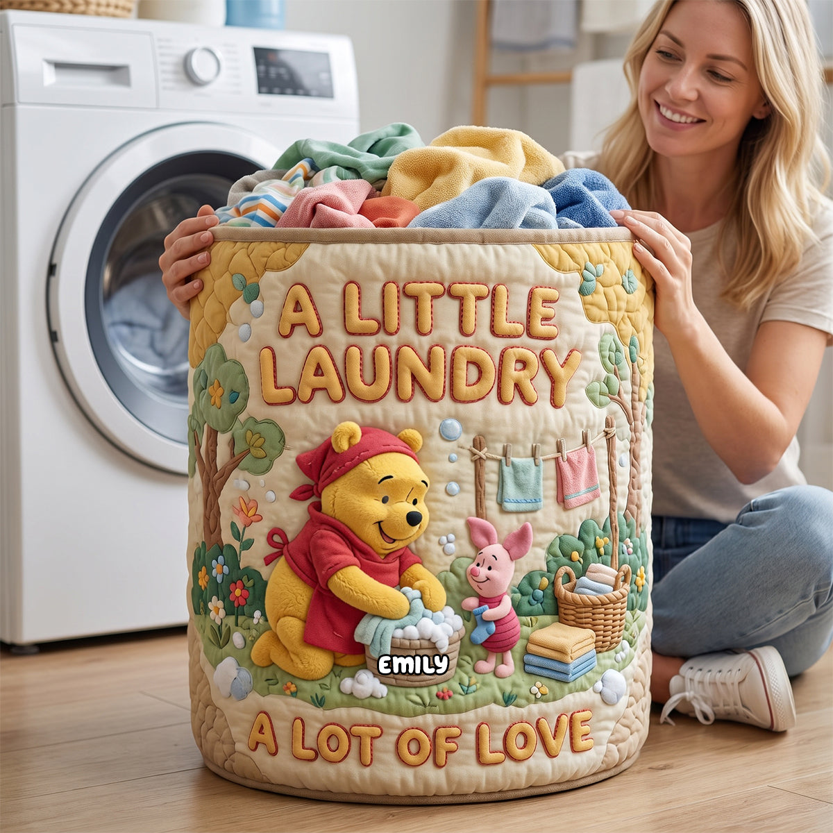 A Little Laundry A Lot Of Love Quilted Laundry Basket - Personalized Gifts 04tydh300626